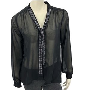 NWOT Black Sheer Embellished Blouse